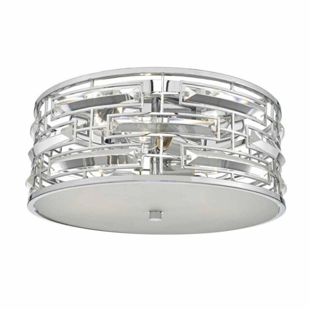 Dar SEV5250 Seville 3 Light Flush Ceiling Light In Chrome And Crystals