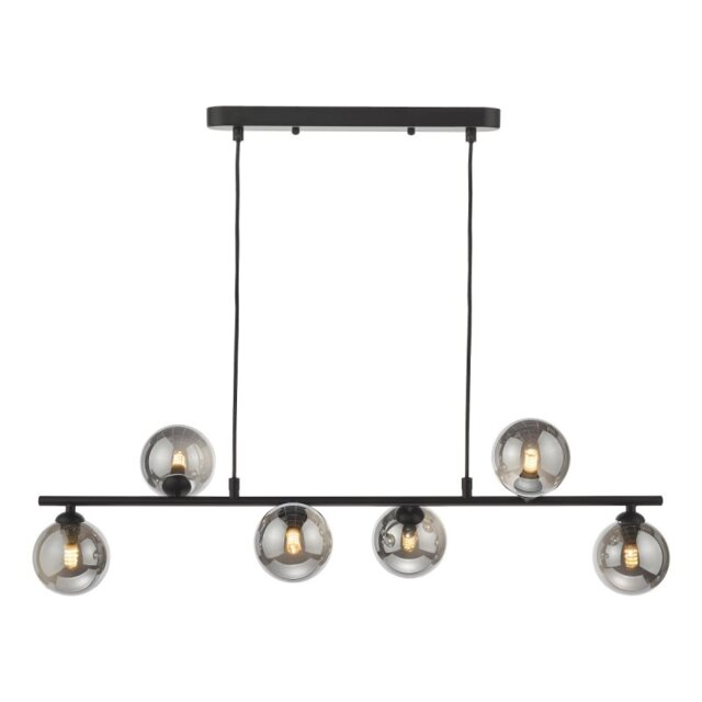 Dar Lighting Spiral 6 Light Bar Pendant Light In Matt Black Finish With Smoked Glass SPI6422-01