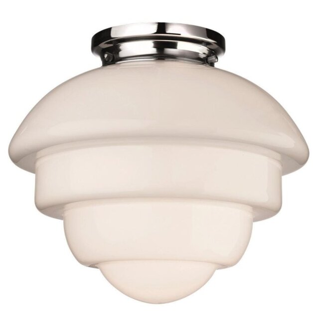 Firstlight 4943CH Art Deco Flush Ceiling Light In Chrome And Opal White Glass