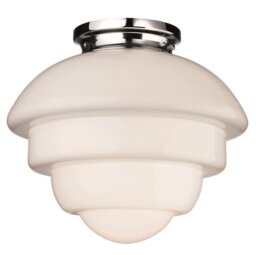 Firstlight 4943CH Art Deco Flush Ceiling Light In Chrome And Opal White Glass