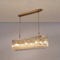Verne 100 x 35 cm Oval Linear Ceiling Pendant Light In Brass Finish With Clear Glass