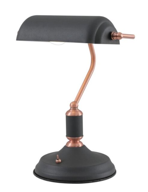 Ryde 1 Light Bankers Table Lamp In Sand Black, Copper And White