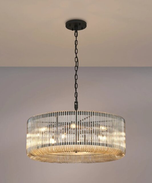 Verne 78 cm Ceiling Pendant / Semi Flush Light In Black Finish With Smoked Brown Glass