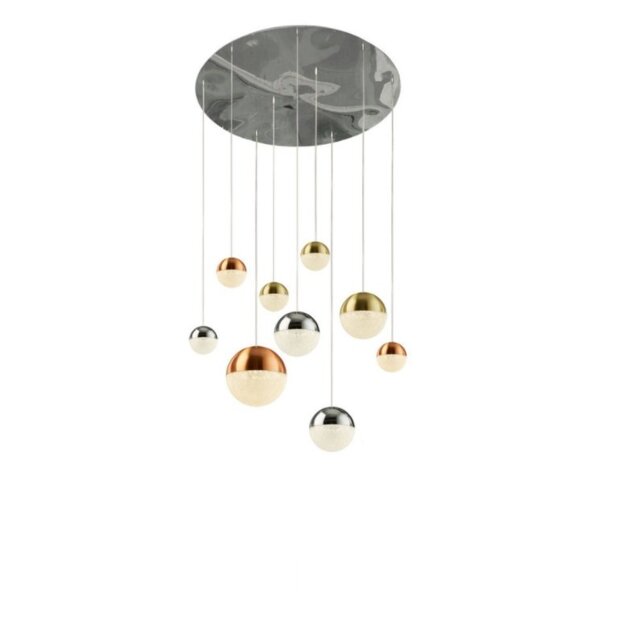 Searchlight 4519-9 Planets 9 Light Ceiling Cluster Pendant In Copper Chrome And Satin Brass