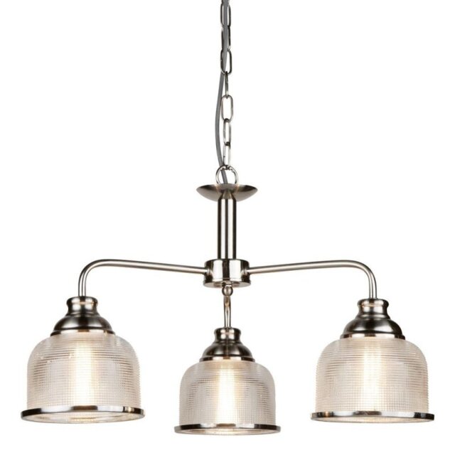 Searchlight 1683-3SS Bistro II Three Light MultiArm Ceiling Light In Satin Silver With Glass Shades