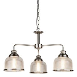 Searchlight 1683-3SS Bistro II Three Light MultiArm Ceiling Light In Satin Silver With Glass Shades