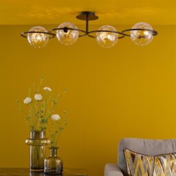 Dar Wisebuys Olympus 4 Light Semi Flush Ceiling Light In Matt Black With Clear Dimpled Glass