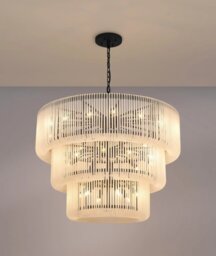 Verne 1 m 3 Tier Pendant / Semi Flush Light In Black Finish With Frosted Glass