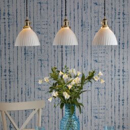 Dar Lighting Hadano 3 Light Bar Ceiling Pendant Light In Natural Brass With Ceramic Domed Shade