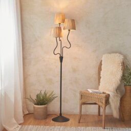 Endon 114221 Wriggle 3 Light Floor Lamp In Matt Black With Raffia Shades