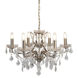 Searchlight 8736-6AB Paris Six Light Ceiling Chandelier In Antique Brass With Crystal Glass