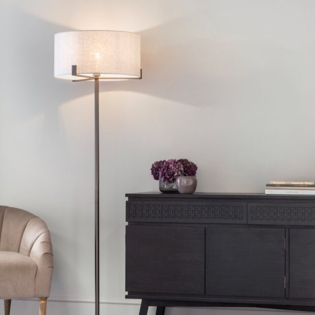Endon 72634 Hayfield Floor Lamp In Brushed Bronze Finish With Natural Linen Shade