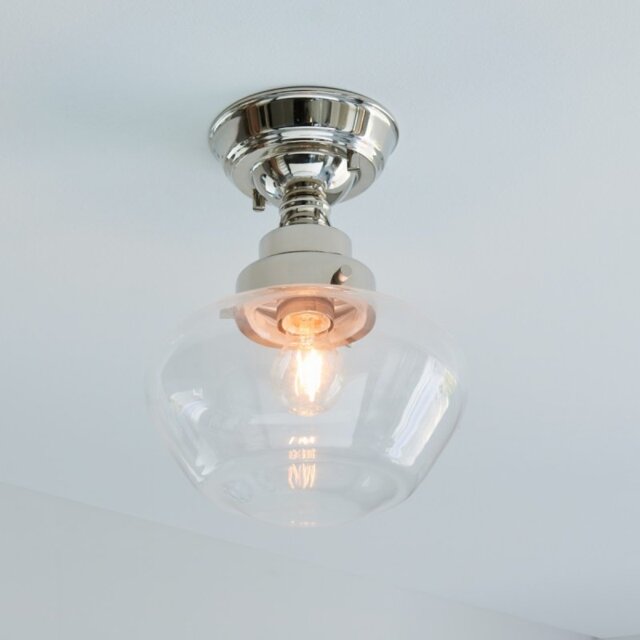 Timeless Semi Flush Ceiling Light In Bright Nickel Finish With Clear Glass Shade