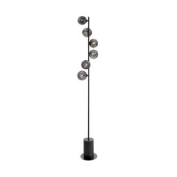 Dar Wisebuys Spiral 6 Light Floor Lamp In Matt Black With Black Confetti Glass