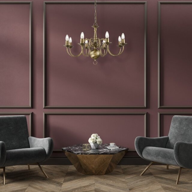 Franklite Halle 8 Light Flemish Ceiling Chandelier In Bronze Brass Finish PE7938
