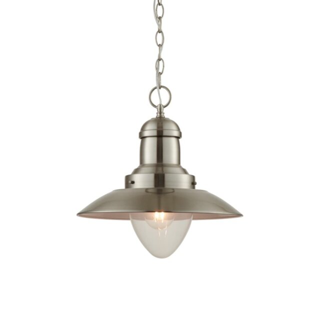 Endon 60799 Mendip Industrial Fisherman Ceiling Pendant Light in Satin Nickel Finish