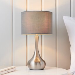 Endon 61192 Piccadilly Satin Nickel Touch Table Lamp with Dark Grey Shade