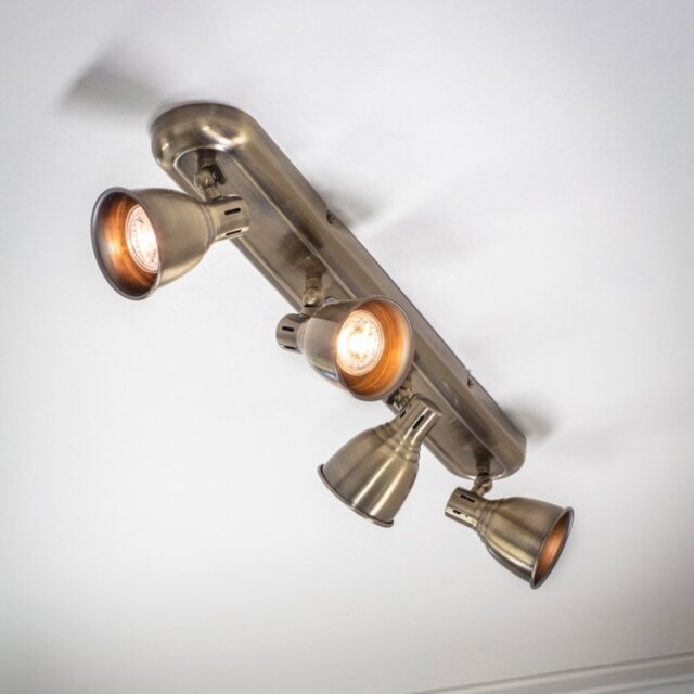 Endon 76280 Westbury 4 Light Ceiling Spotlight In Antique Brass Plate