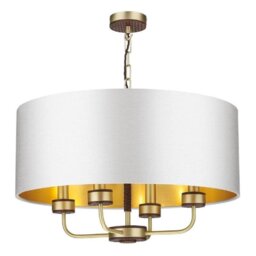David Hunt Lighting HUN0440 Hunter 4 Light Pendant In Butter Brass With Shade
