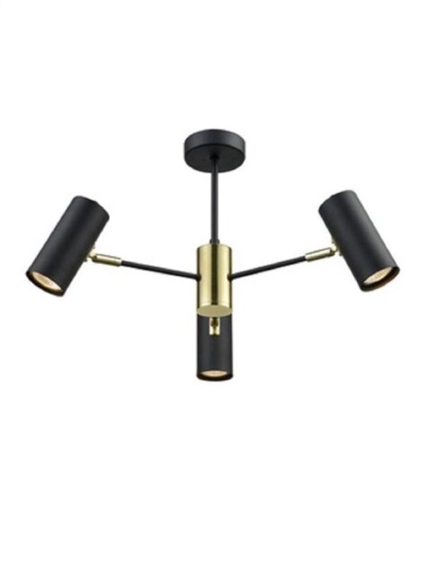 Franklite FL2402-3 3 Light Semi Flush Ceiling Light In Black And Gold