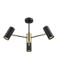 Franklite FL2402-3 3 Light Semi Flush Ceiling Light In Black And Gold