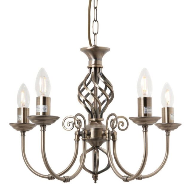 Barley 5 Light Classic Knot Twist Ceiling Light in Antique Brass