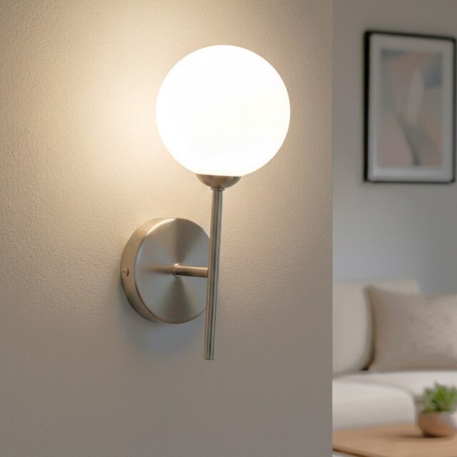 Firstlight 6930BS Lyric Wall Light In Brushed Steel With Opal White Glass