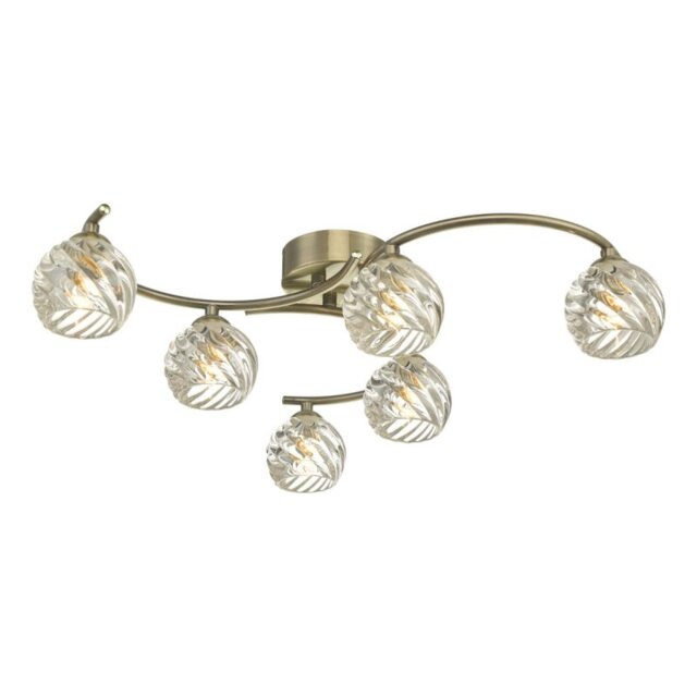 Dar Wisebuys Nakita 6 Light Semi Flush Ceiling Light In Antique Brass With Twisted Glass