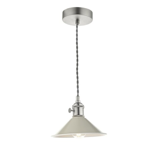 Dar Lighting Hadano Single Ceiling Pendant Light In Antique Chrome With Taupe Shade