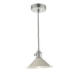 Dar Lighting Hadano Single Ceiling Pendant Light In Antique Chrome With Taupe Shade
