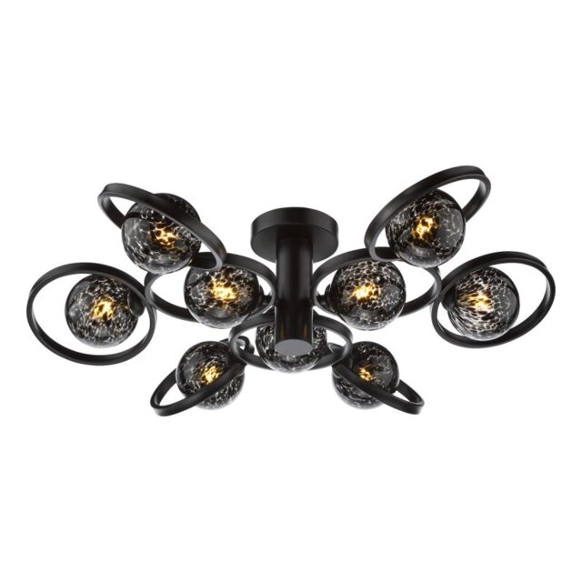 Dar Wisebuys Lynette 9 Light Semi Flush Ceiling Light In Satin Black With Black Confetti Glass