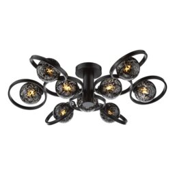 Dar Wisebuys Lynette 9 Light Semi Flush Ceiling Light In Satin Black With Black Confetti Glass
