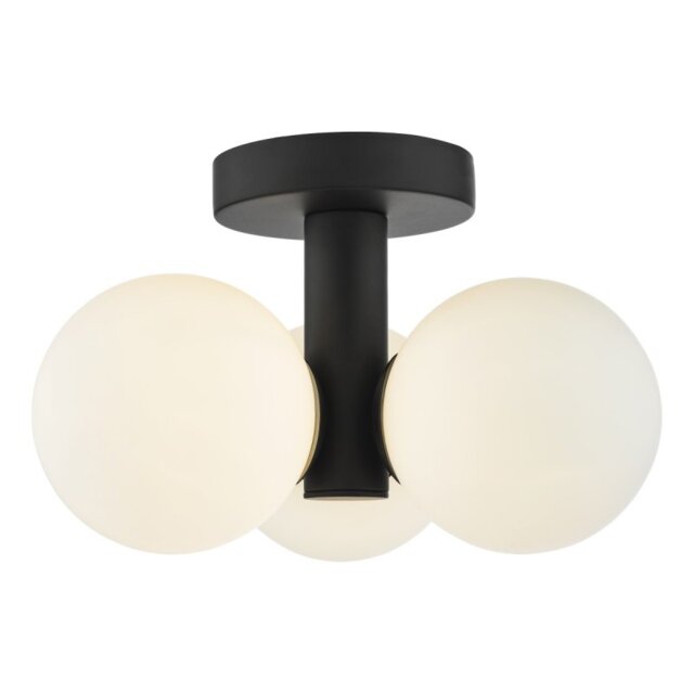 Dar Lighting Blake Bathroom 3 Light Semi Flush Ceiling Light In Black With Opal Glass Shades IP44