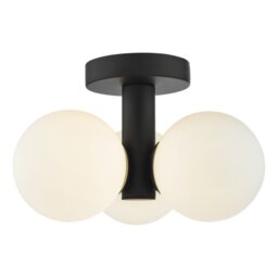 Dar Lighting Blake Bathroom 3 Light Semi Flush Ceiling Light In Black With Opal Glass Shades IP44