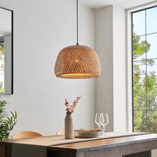 Endon 101574 Bali Natural Bamboo Ceiling Pendant Light With White Inner Shade