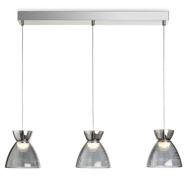 Firstlight 6841CHSM Royale LED 3 Light Bar Ceiling Light In Chrome With Smoked Decorative Glass
