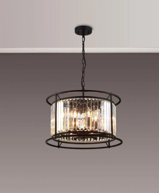 Crown 50 cm Convertible Pendant Or Semi Flush Light In Black Finish with Crystal Glass
