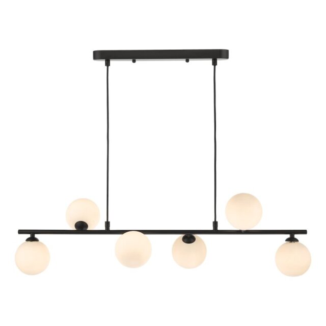 Dar Lighting Spiral 6 Light Bar Pendant Light In Matt Black Finish With Opal Glass SPI6422-02
