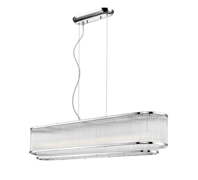 Impex Antigua 7 Light Tiered Oblong Ceiling Pendant Light In Polished Chrome Finish