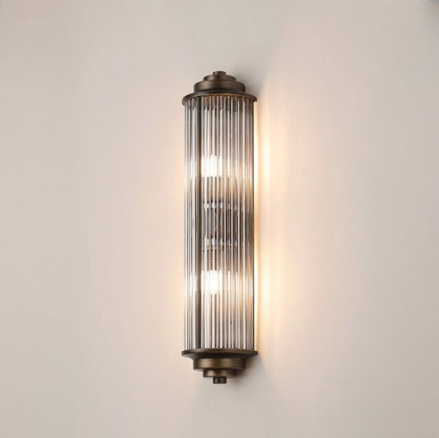 Pillar 2 Light Bathroom Wall Light In Bronze And Clear Glass Rods IP44 G9