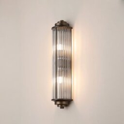 Pillar 2 Light Bathroom Wall Light In Bronze And Clear Glass Rods IP44 G9