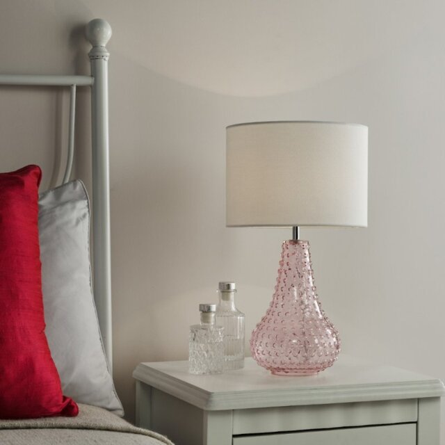 Dar Lighting Kristina Pink Glass Table Lamp With Shade KRI4203