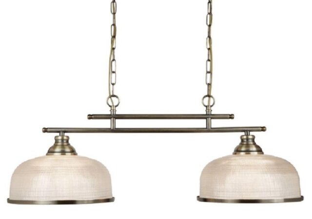 Searchlight 3592-2AB Bistro II Two Light Bar Ceiling Light In Antique Brass With Glass Shades