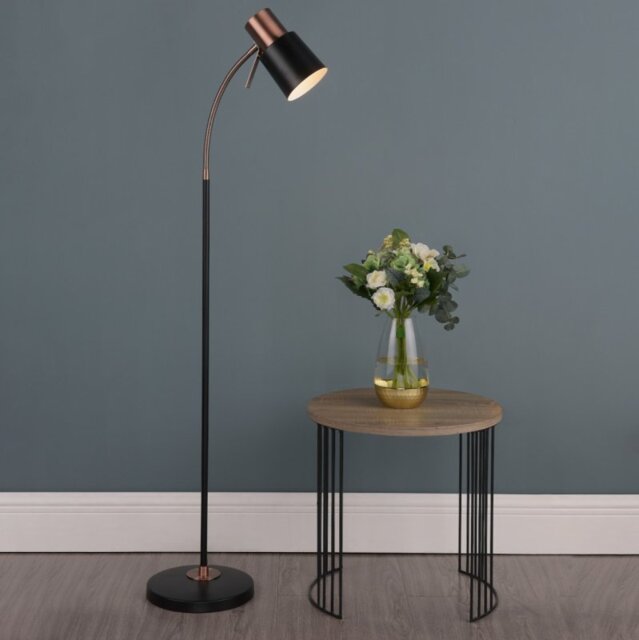 Dar BON4954 Bond Floor Lamp In Matt Black And Copper