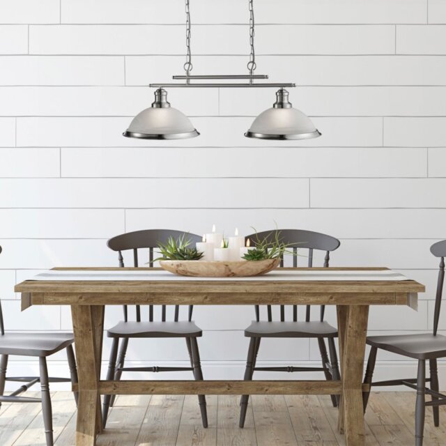 Searchlight 2682-2SS Bistro 2 Light Ceiling Bar Pendant Light Silver