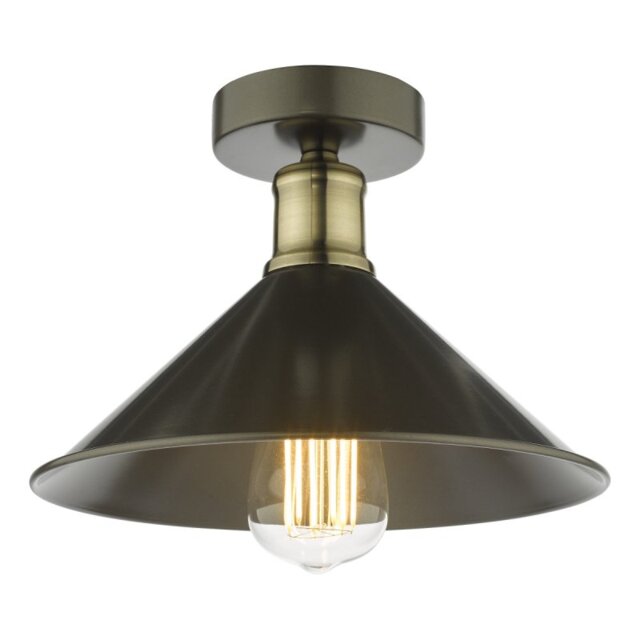 Dar Lighting Jalen Single Flush Ceiling Light In Graphite And Antique Brass Finish