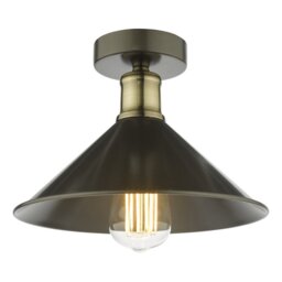 Dar Lighting Jalen Single Flush Ceiling Light In Graphite And Antique Brass Finish