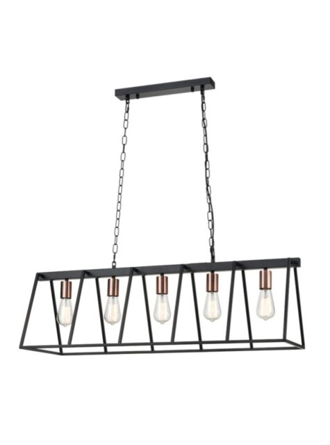Franklite Vintner 5 Light Bar Ceiling Pendant Light In Black And Satin Copper Finish FL2419-5