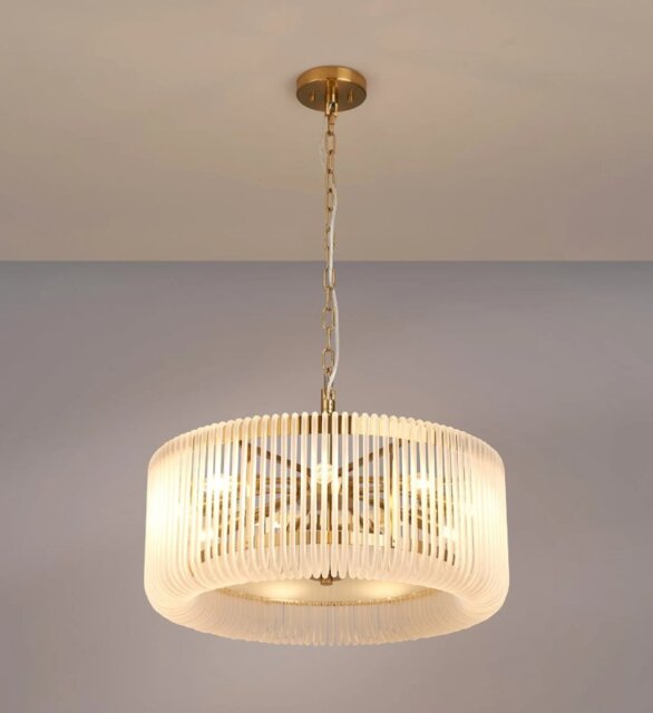 Verne 60 cm Ceiling Pendant / Semi Flush Light In Brass Finish With Frosted Glass