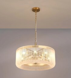 Verne 60 cm Ceiling Pendant / Semi Flush Light In Brass Finish With Frosted Glass